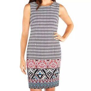 New Mario Serrani Black, White Coral Patterned Shift Dress P5107